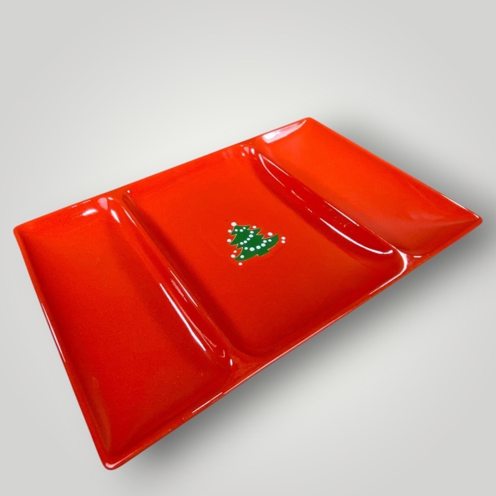 Waechtersbach Christmas Tree Serving Tray DIVIDED Red Ceramic Germany 1990s Y2K